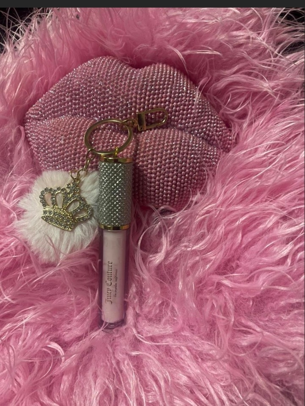Juicy Couture Pink Lip Gloss with Crystal Keychain